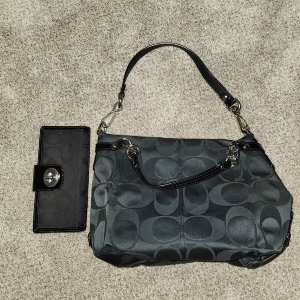 Elegant Black Designer Handbag and Wallet Set